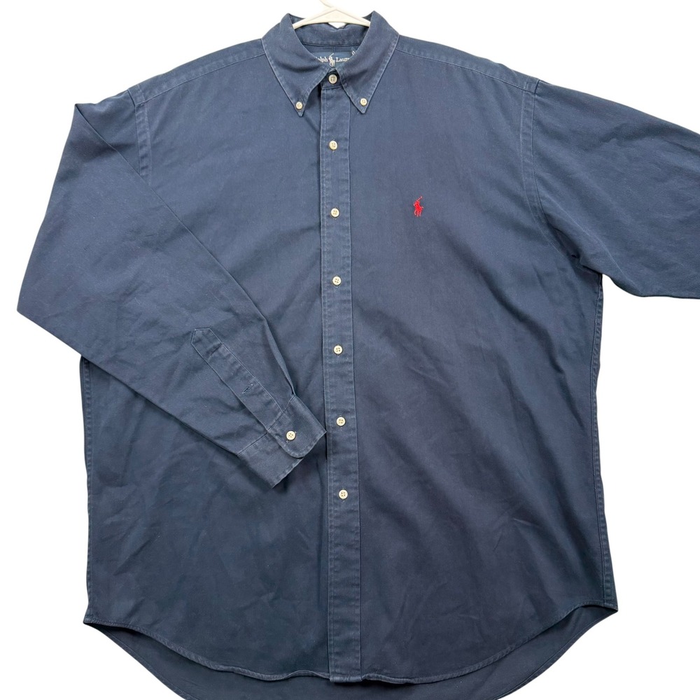 Ralph Lauren Button Down Shirt Mens L Navy Blue Blake Long Sleeve Cotton Twill